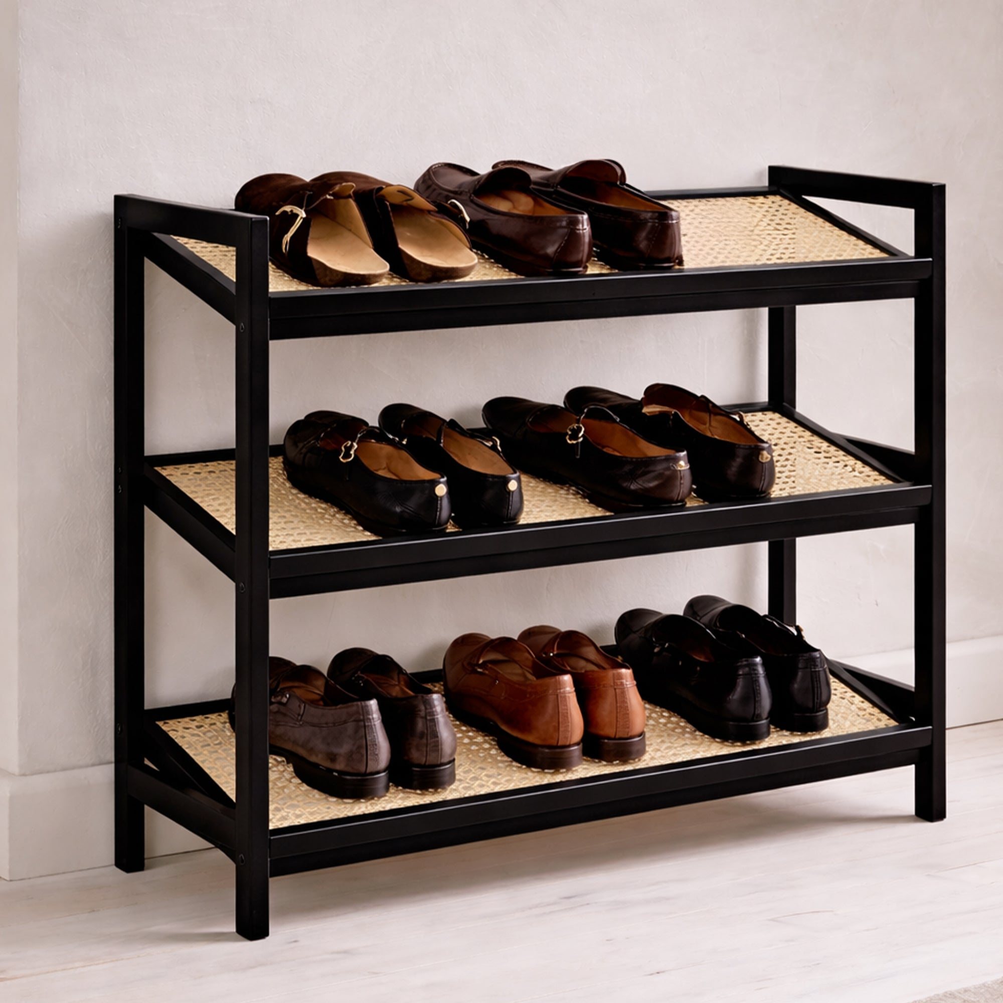 Bamboo & Rattan Shoe Rack Organiser (2/3/4-Tier)