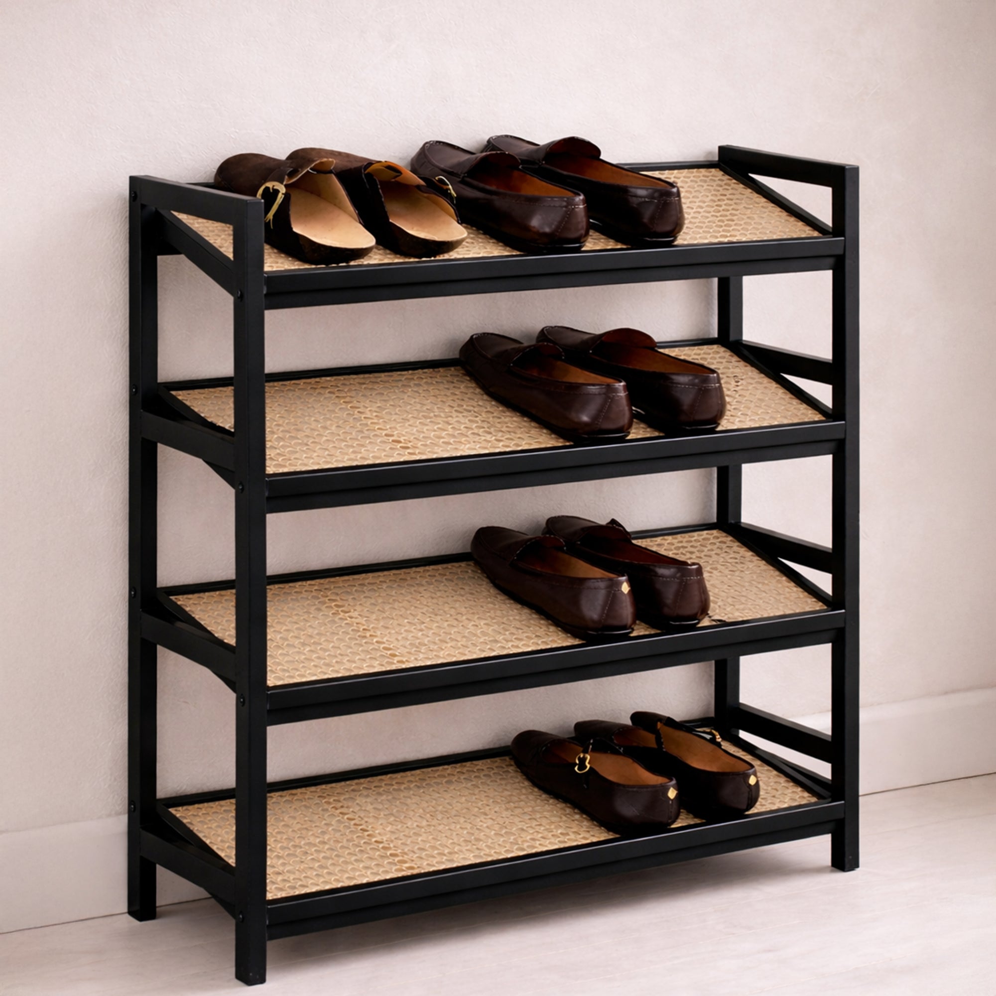 Bamboo & Rattan Shoe Rack Organiser (2/3/4-Tier)