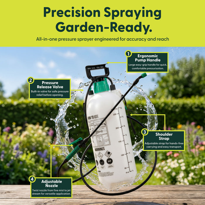 Keplin 8 Litre Pump Action Garden Sprayer with Pressure Release Valve and Adjustable Nozzle