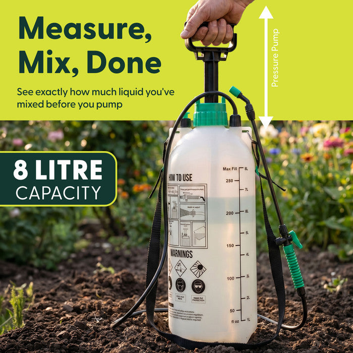 8 Litre Capacity Garden Pressure Sprayer Graduated Bottle for Measuring Fertiliser and Pesticide