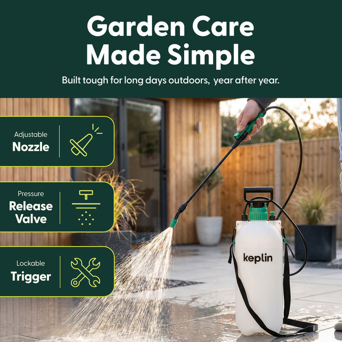 Keplin 8L Garden Pressure Sprayer with Lockable Trigger and Pressure Release Valve Outdoor Use