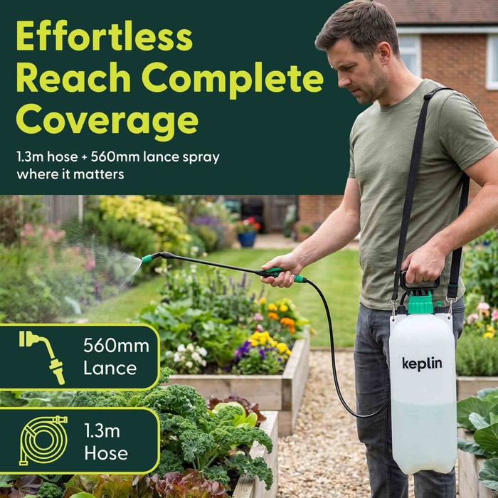 Keplin 8L Pressure Sprayer with 560mm Lance and 1.3m Hose for Garden Pest Control UK