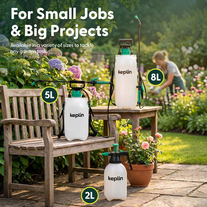 Keplin Pressure Sprayer Range 2 Litre 5 Litre and 8 Litre for Garden Home and Outdoor Use