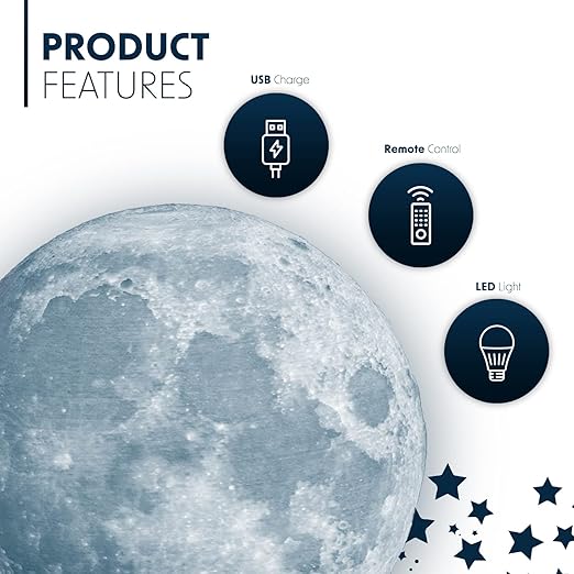 Bryte Moon Lamp - Touch-Controlled Lunar Mood Light with 16 Colors, 4 Brightness Levels, Timer Setting & Remote Control - Perfect for Home, Bedroom, Desk, LED Night Light & Gift (Unisex) [Energy Class A]