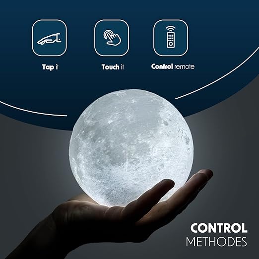 Bryte Moon Lamp - Touch-Controlled Lunar Mood Light with 16 Colors, 4 Brightness Levels, Timer Setting & Remote Control - Perfect for Home, Bedroom, Desk, LED Night Light & Gift (Unisex) [Energy Class A]