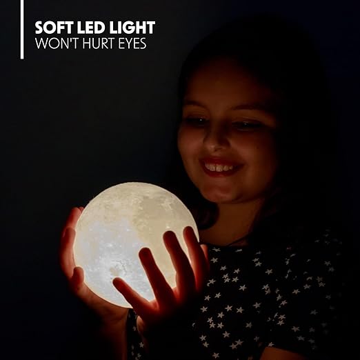 Bryte Moon Lamp - Touch-Controlled Lunar Mood Light with 16 Colors, 4 Brightness Levels, Timer Setting & Remote Control - Perfect for Home, Bedroom, Desk, LED Night Light & Gift (Unisex) [Energy Class A]