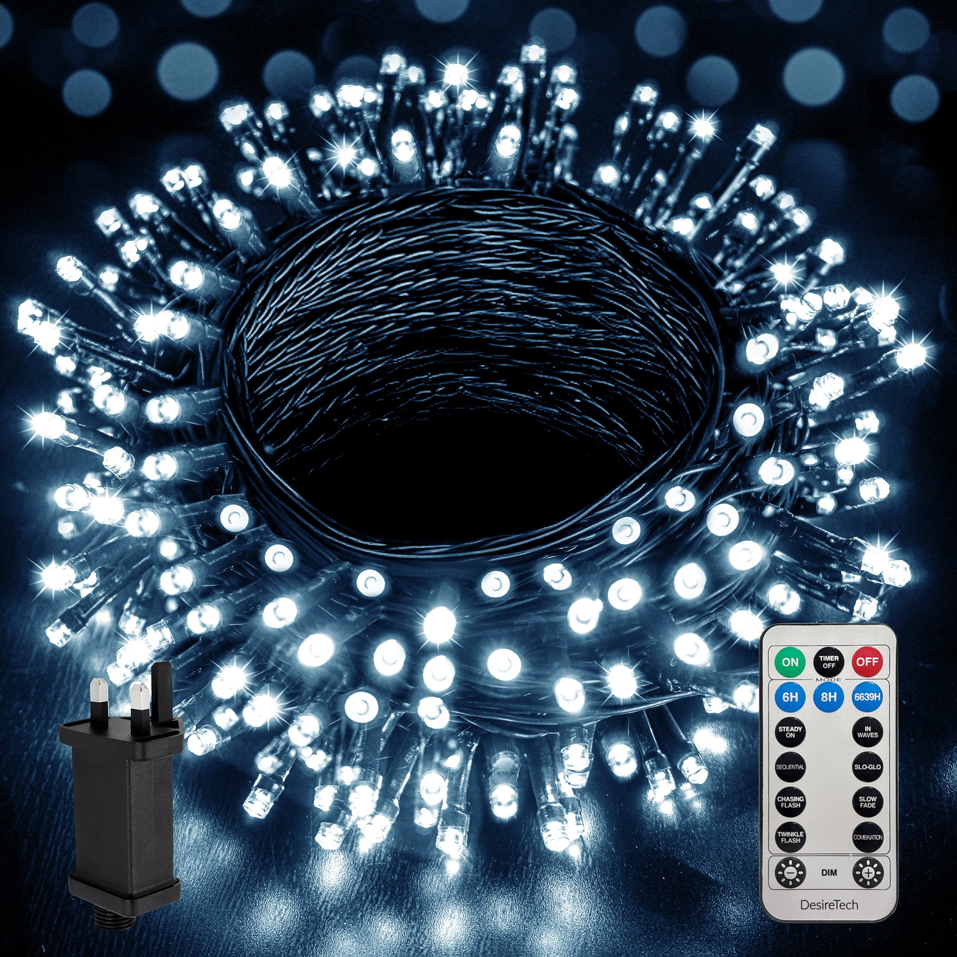 Desiretech Outdoor & Garden Lights, LED Outdoor Waterproof Plug-in String Lights, Remote Control, 8 Modes, Timer, Dimmable Cool/Warm Lights – image 3
