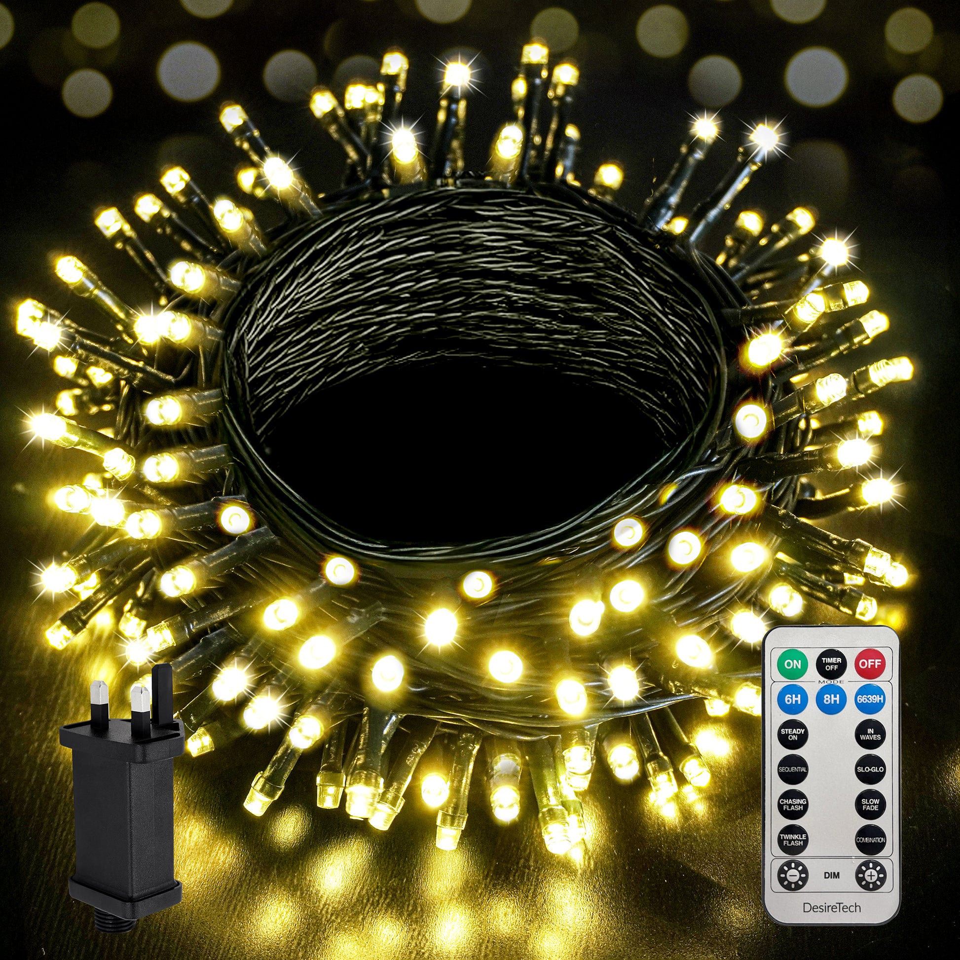 Desiretech Outdoor & Garden Lights, LED Outdoor Waterproof Plug-in String Lights, Remote Control, 8 Modes, Timer, Dimmable Cool/Warm Lights – image 5