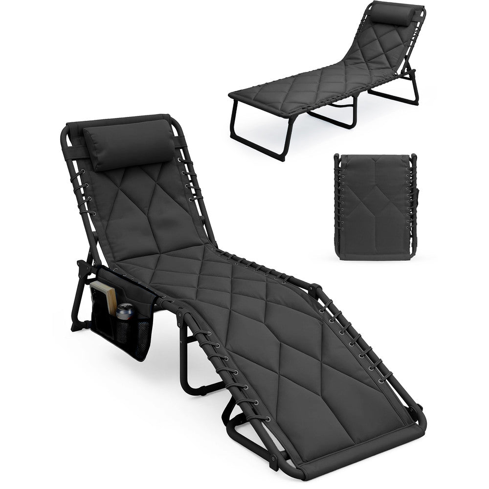 Quilted Folding Sun Lounger - Padded 600D Oxford Fabric