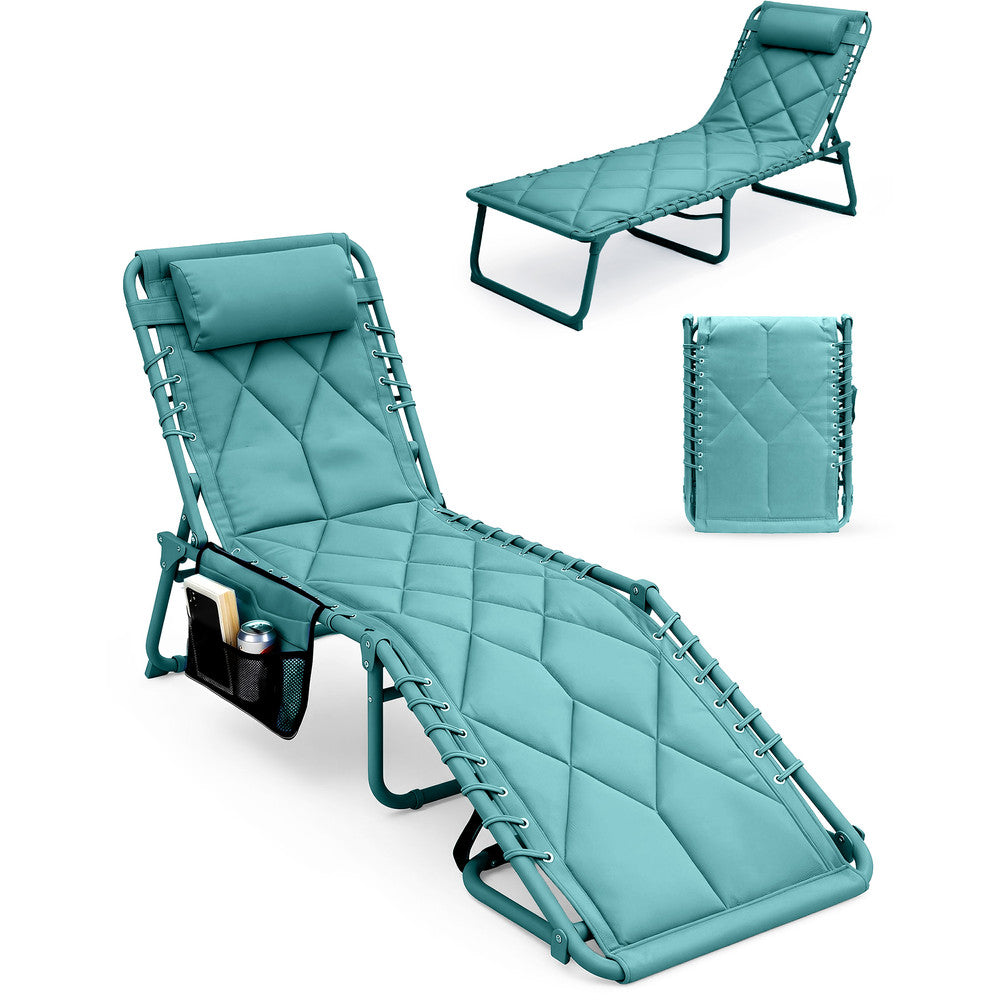 Keplin Quilted Folding Sun Lounger in Teal – Padded 600D Oxford Fabric Garden Recliner