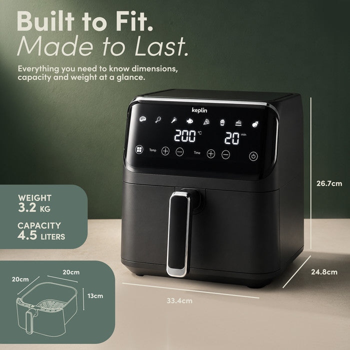 Digital air fryer 4.5L dimensions 33.4x24.8x26.7cm, 3.2kg, non-stick basket 20x20x13cm