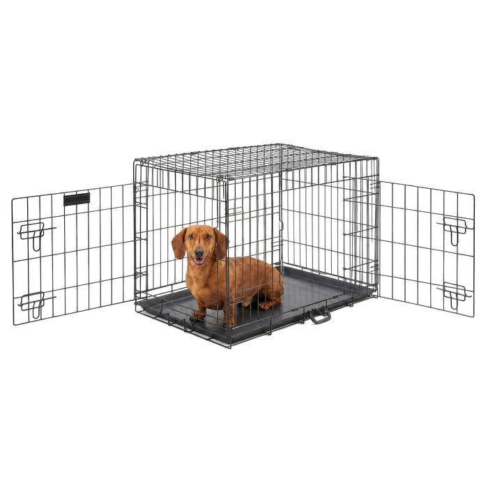 FurDreams Heavy Duty Dog Crate – Black Metal Folding Cage with Dual Doors, Chew-Resistant Plastic Tray, and Carry Handle – Perfect for Puppy Training