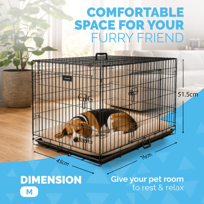 FurDreams Heavy Duty Dog Crate – Black Metal Folding Cage with Dual Doors, Chew-Resistant Plastic Tray, and Carry Handle – Perfect for Puppy Training