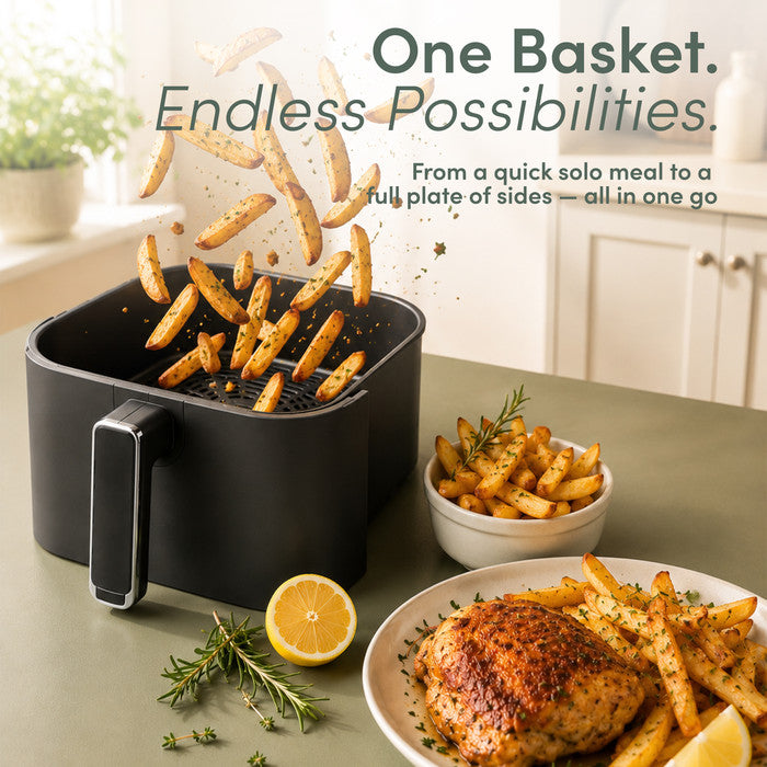 Air fryer basket with crispy chips – fry, grill, roast and bake with one appliance
