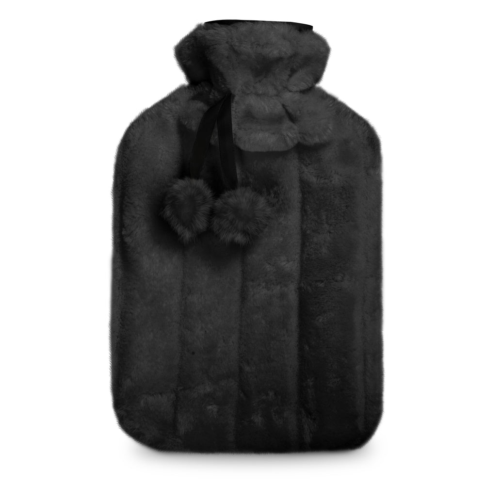 Pink faux fur hot water bottle close-up – soft plush texture UK