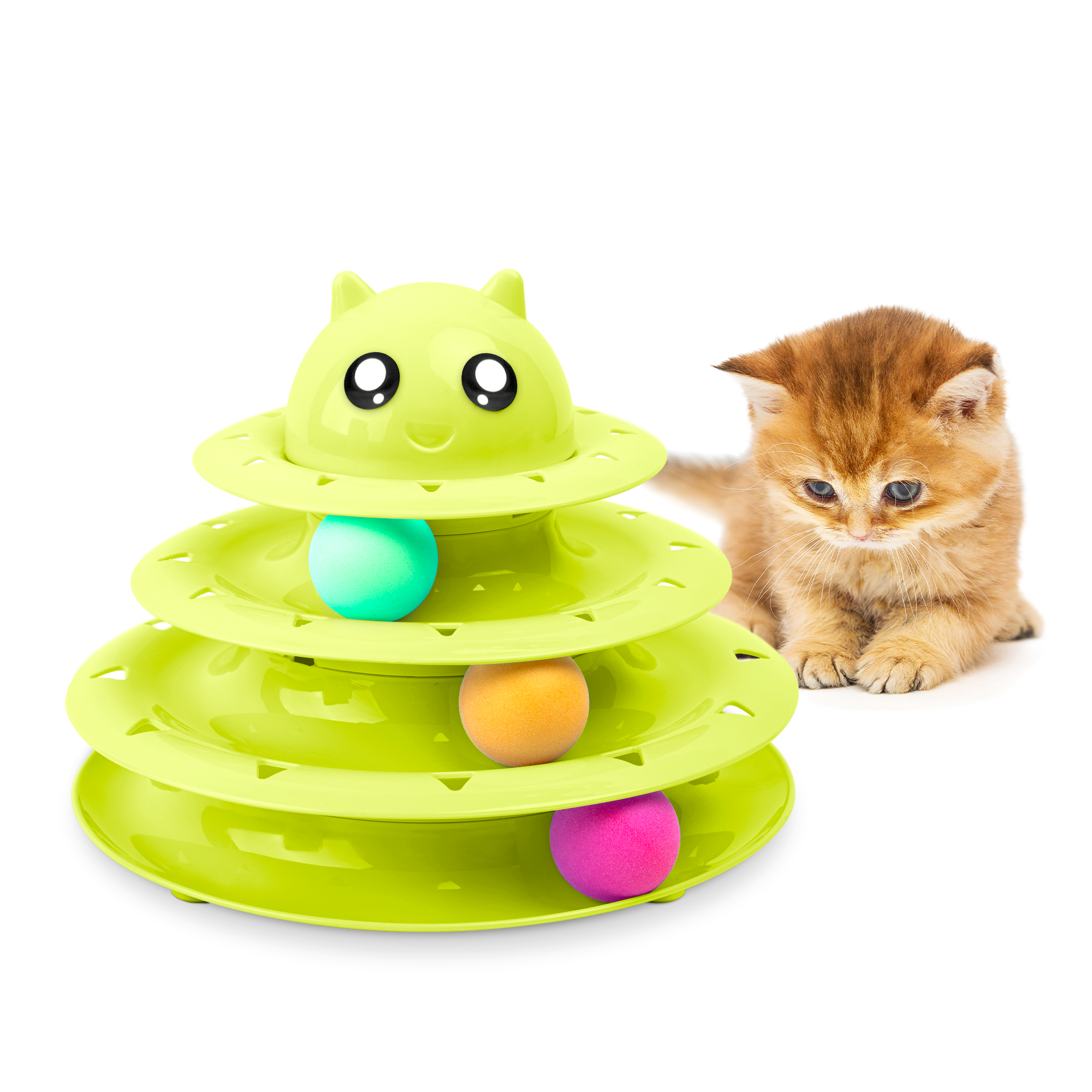 FurDreams Cat Roller Ball Toy Interactive | 3 Tier Tower Fun Cat Ball Toy with 3 Colour Balls | 3 Level Cat Teaser Toy with Cat Play Balls | Cat Puzzle Toy for Exercise and Stimulation