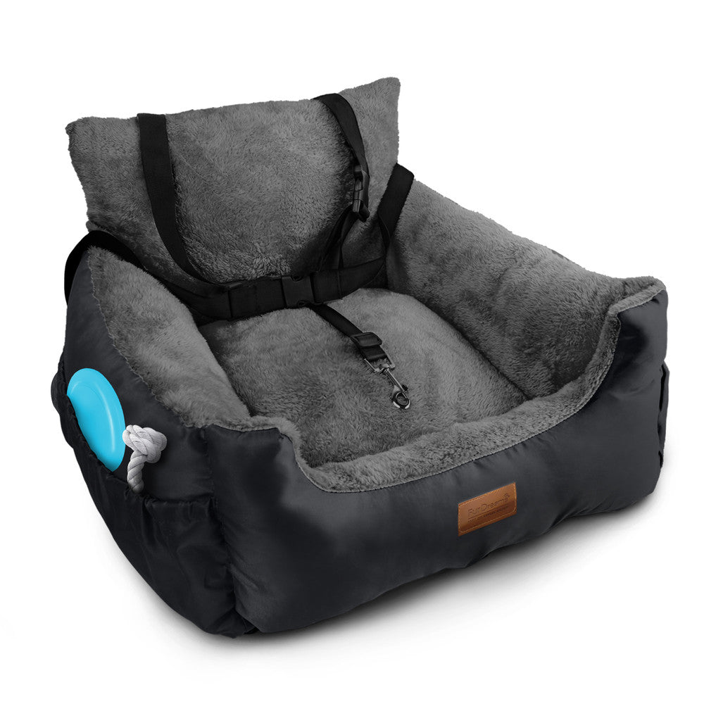 FurDreams Dog Car Seat – Plush & Cozy Pet Booster Seat for Small Dogs & Cats with Storage Pocket, Safety Leash, Waterproof Liner, and Non-Slip Base