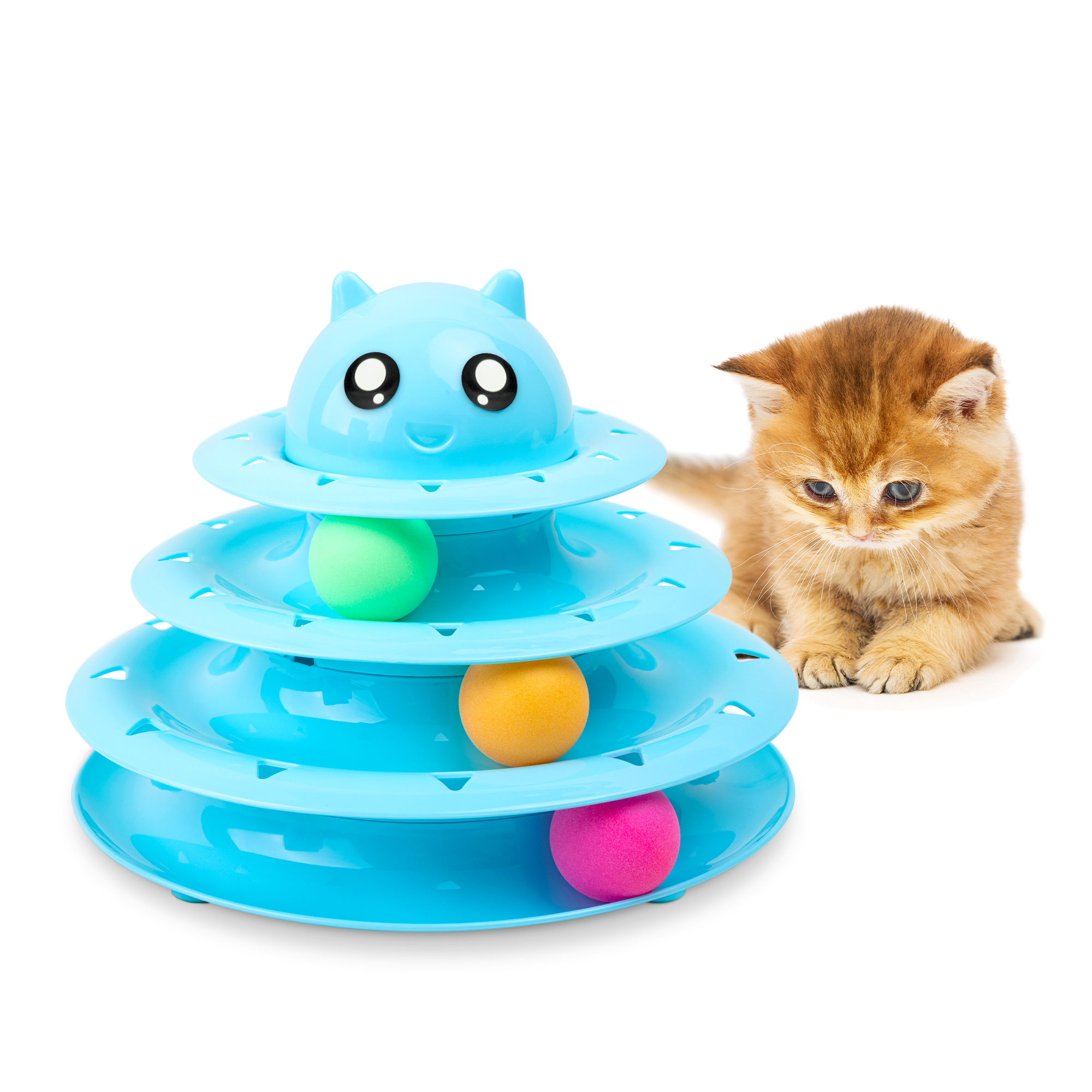 FurDreams Cat Roller Ball Toy Interactive | 3 Tier Tower Fun Cat Ball Toy with 3 Colour Balls | 3 Level Cat Teaser Toy with Cat Play Balls | Cat Puzzle Toy for Exercise and Stimulation