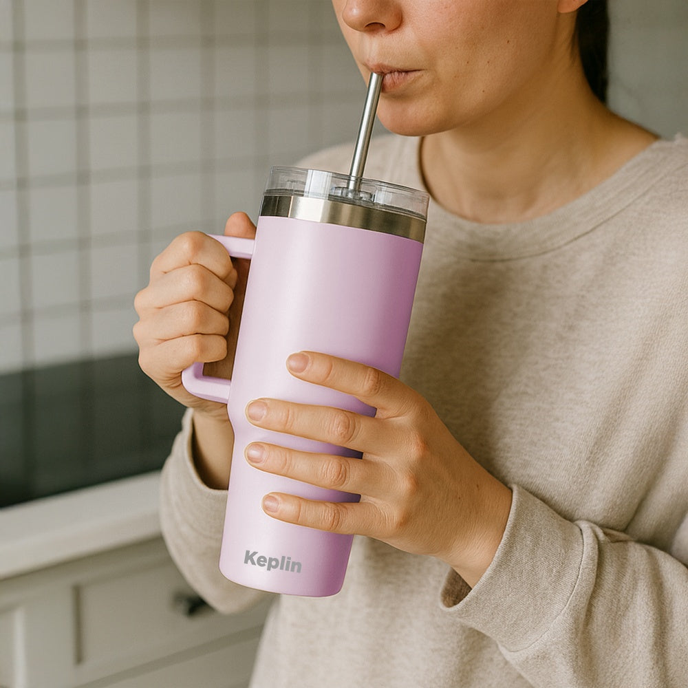 Stainless Steel 40oz Tumbler Cream Pink Feature Highlights UK
