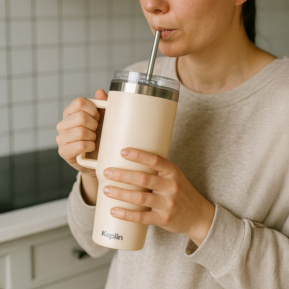 Stainless Steel 40oz Tumbler Cream White Feature Highlights UK