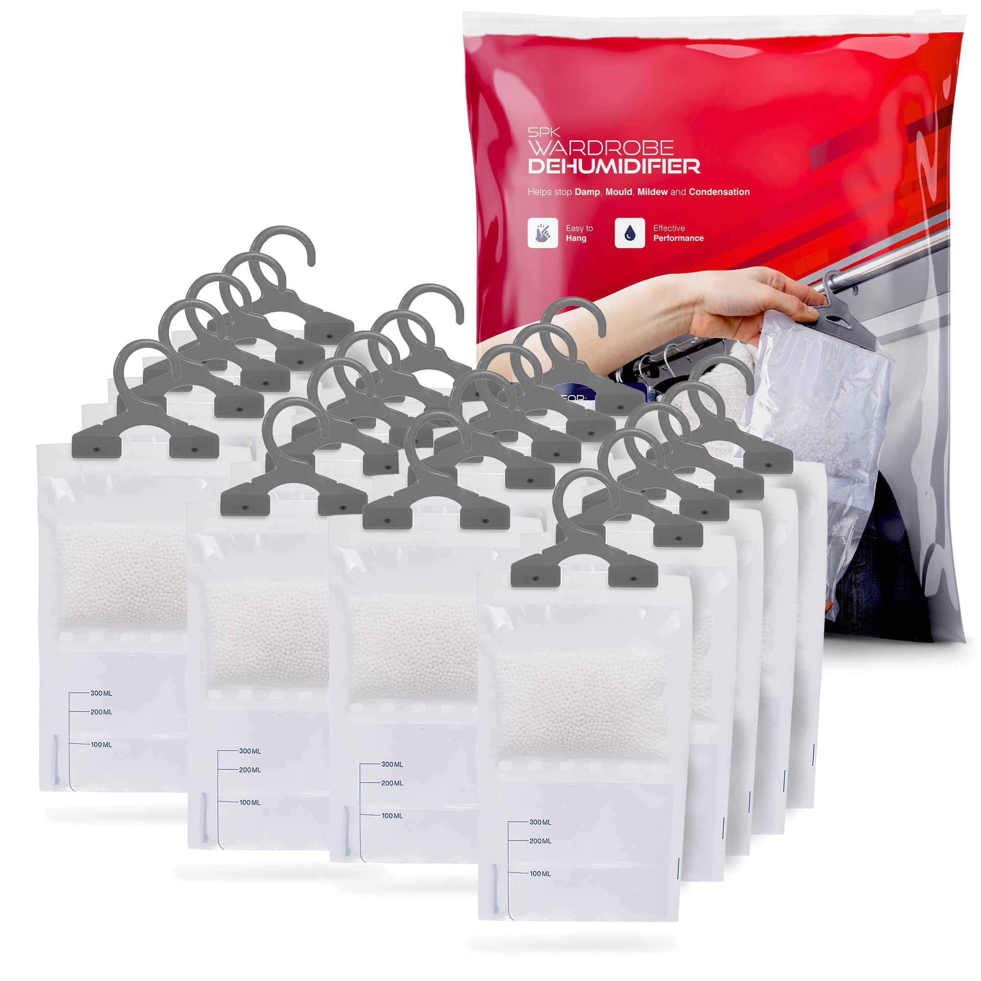 Haltons Wardrobe Dehumidifier - Pack of 5 / 10 - Hanging Moisture Absorber - Prevents Damp, Mould - Leak-Proof Bag - Absorbs Up to 3x Its Weight - Closet, Wardrobe, Bedroom Dehumidifier - 210g each