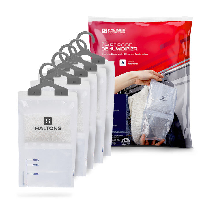Haltons Hanging Wardrobe Dehumidifier, 210g Moisture Absorber Bags