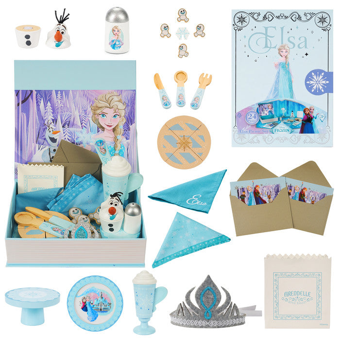 Disney Frozen Elsa wooden roleplay book with tiara, Olaf and pretend tea party accessories