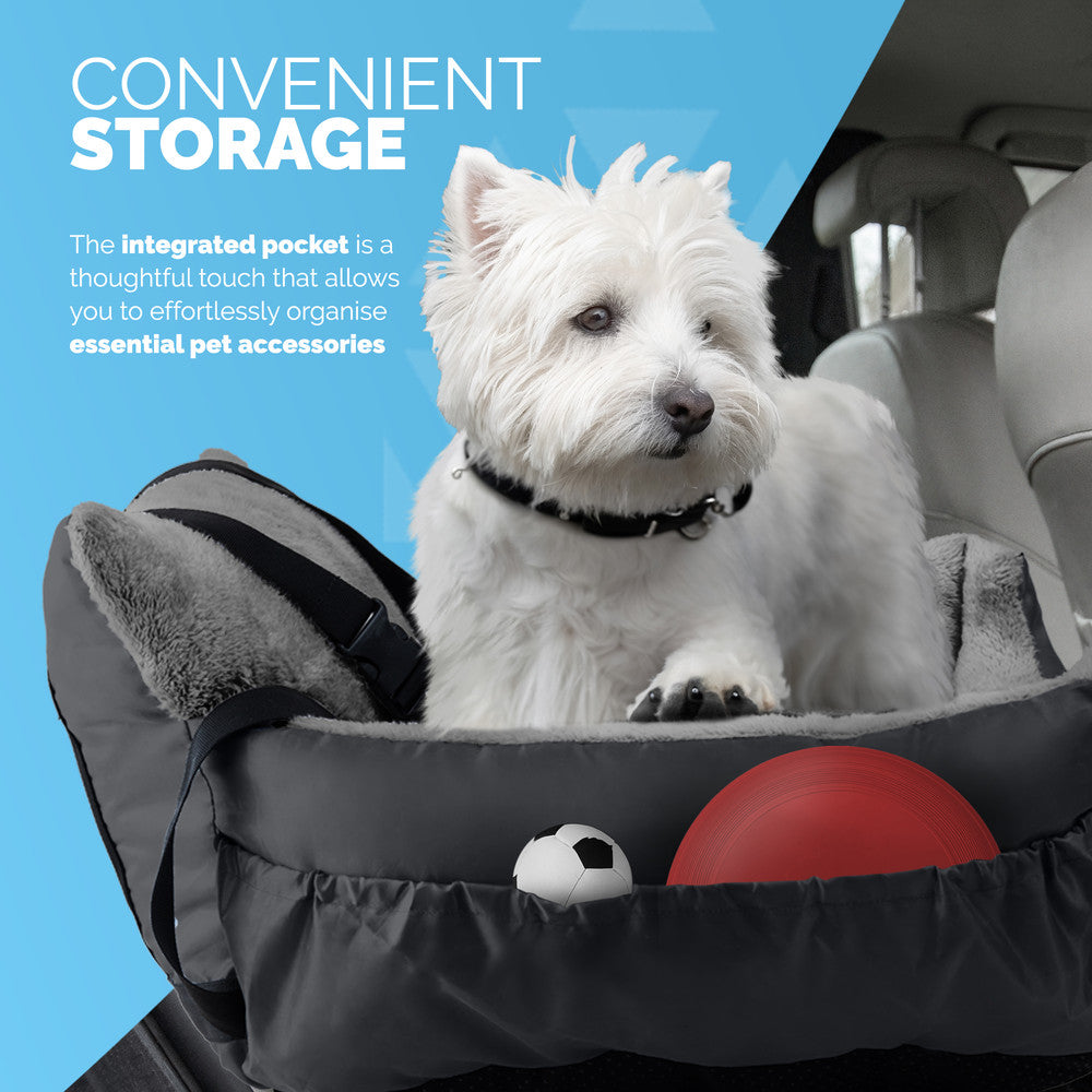 FurDreams Dog Car Seat – Plush & Cozy Pet Booster Seat for Small Dogs & Cats with Storage Pocket, Safety Leash, Waterproof Liner, and Non-Slip Base – image 3