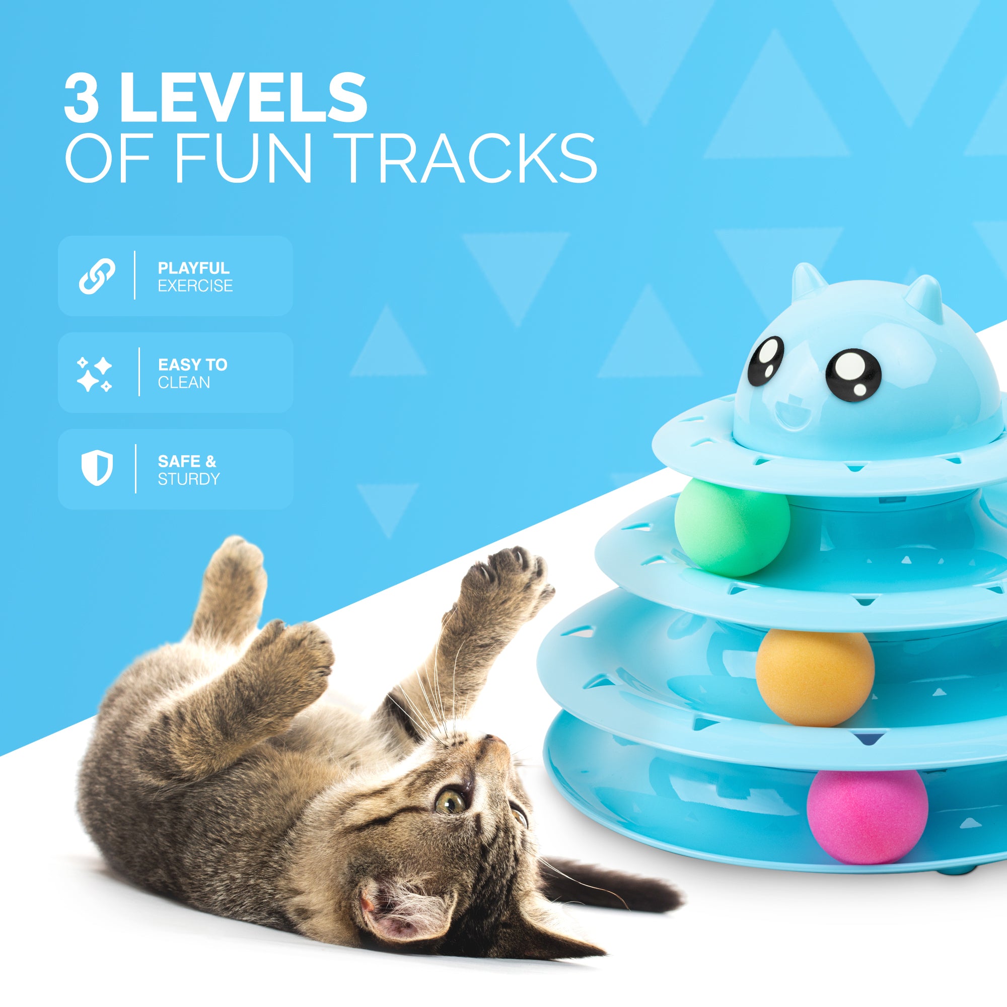 FurDreams Cat Roller Ball Toy Interactive | 3 Tier Tower Fun Cat Ball Toy with 3 Colour Balls | 3 Level Cat Teaser Toy with Cat Play Balls | Cat Puzzle Toy for Exercise and Stimulation