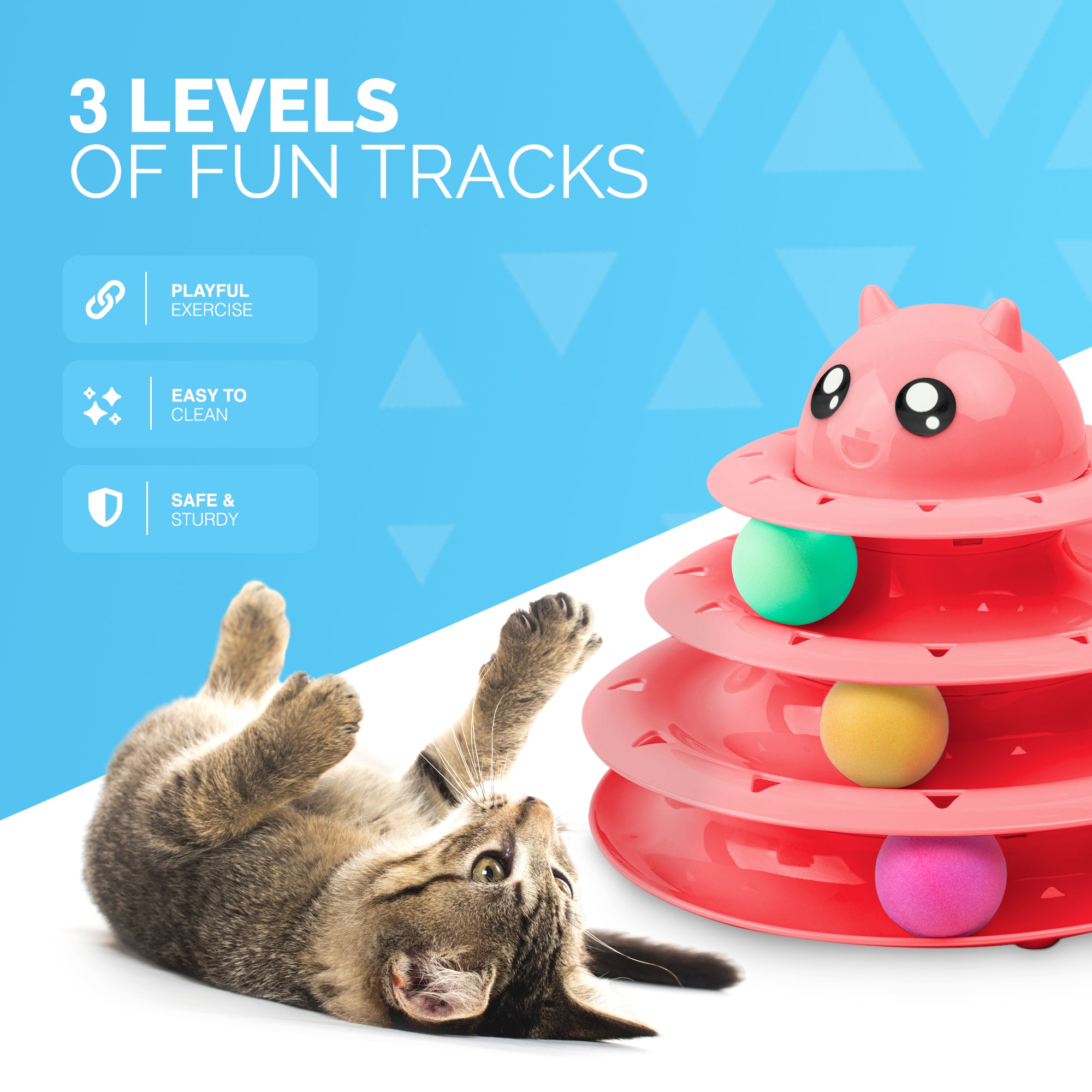 FurDreams Cat Roller Ball Toy Interactive | 3 Tier Tower Fun Cat Ball Toy with 3 Colour Balls | 3 Level Cat Teaser Toy with Cat Play Balls | Cat Puzzle Toy for Exercise and Stimulation