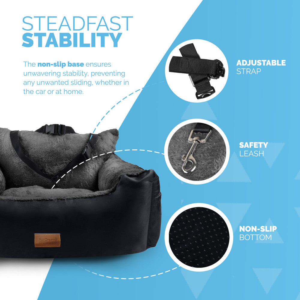 FurDreams Dog Car Seat – Plush & Cozy Pet Booster Seat for Small Dogs & Cats with Storage Pocket, Safety Leash, Waterproof Liner, and Non-Slip Base – image 4