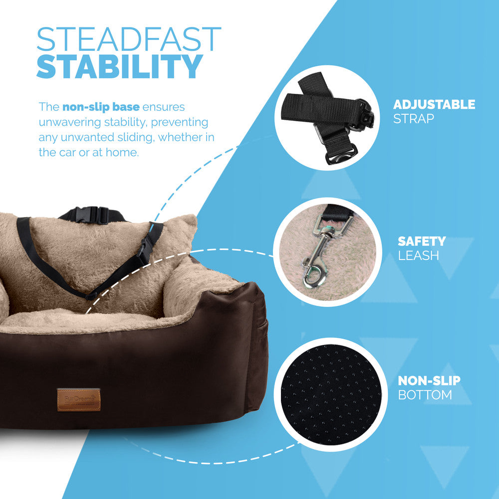 FurDreams Dog Car Seat – Plush & Cozy Pet Booster Seat for Small Dogs & Cats with Storage Pocket, Safety Leash, Waterproof Liner, and Non-Slip Base – image 12