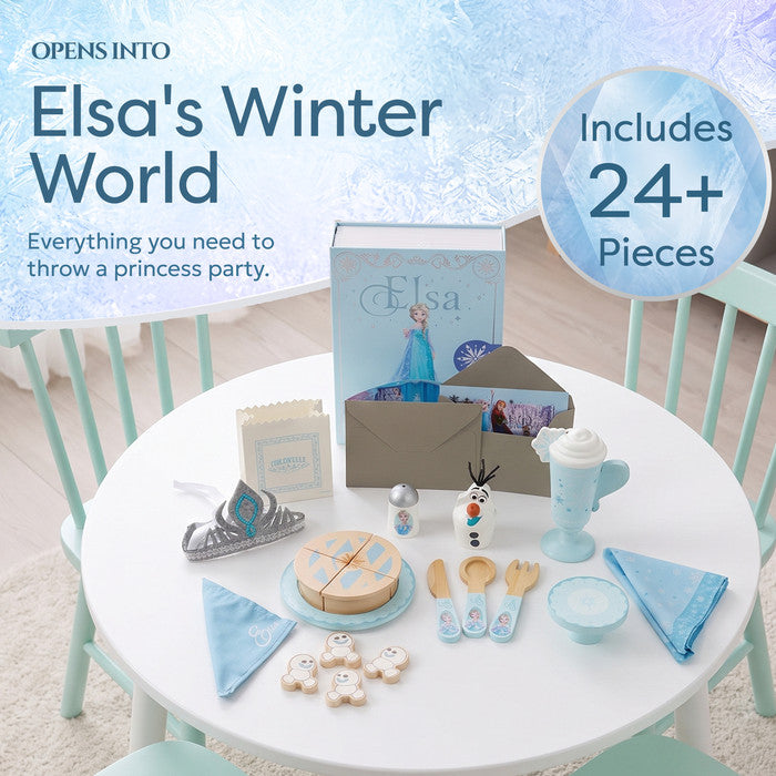 Disney Frozen Elsa roleplay book opened into a 25-piece pretend play tea party set 