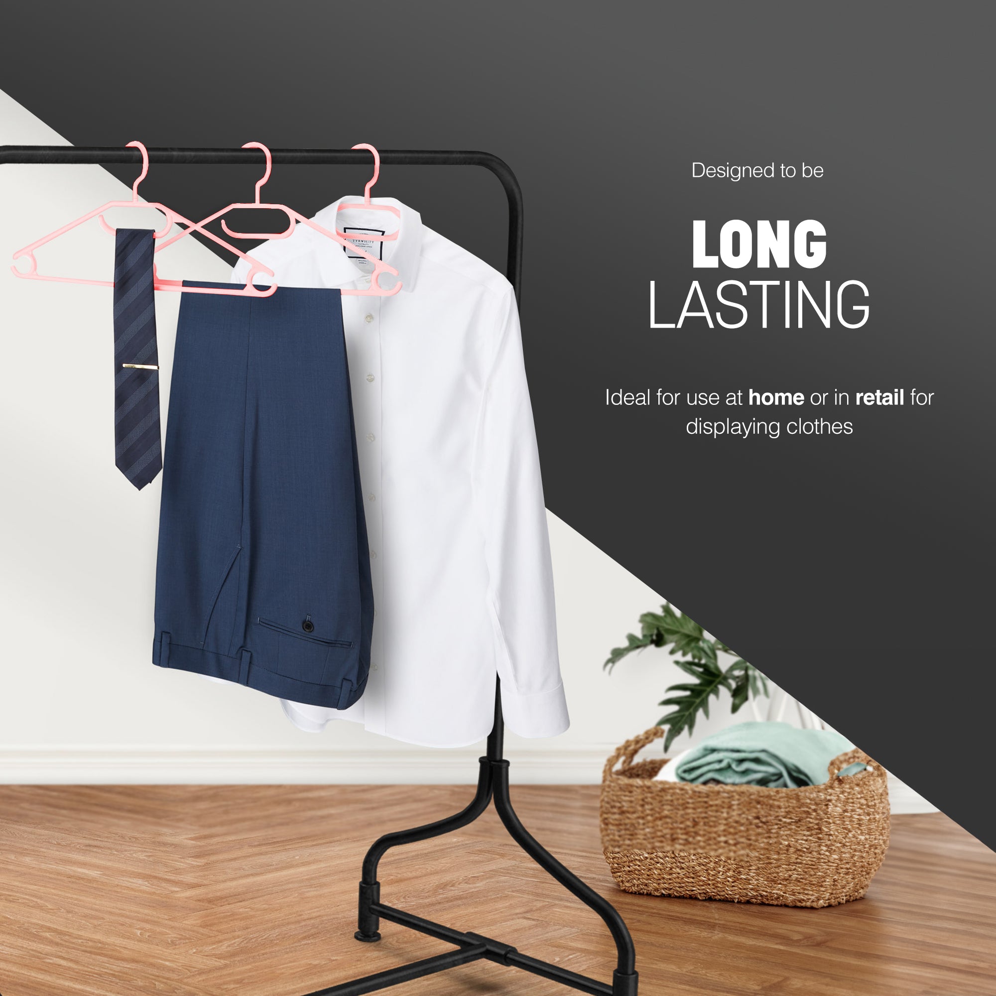 Heavy Duty Swivel Hook Hangers - Space Saving & Non Slip Coat Hangers with Rotating Hook & Tie