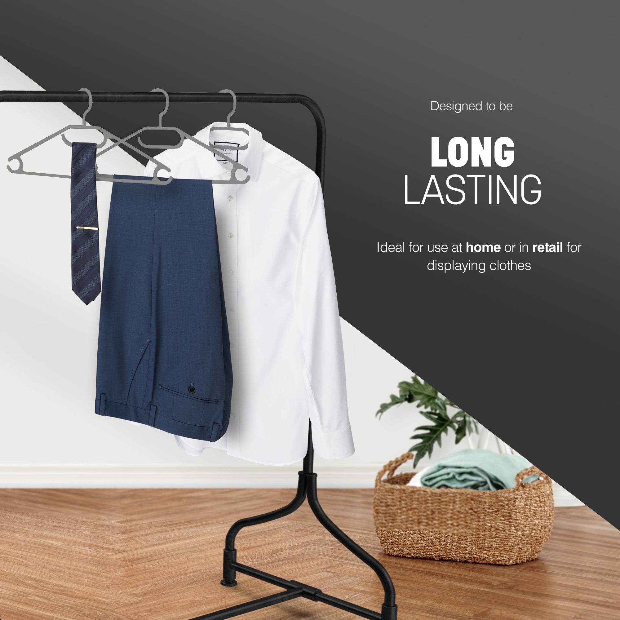 Heavy Duty Swivel Hook Hangers - Space Saving & Non Slip Coat Hangers with Rotating Hook & Tie