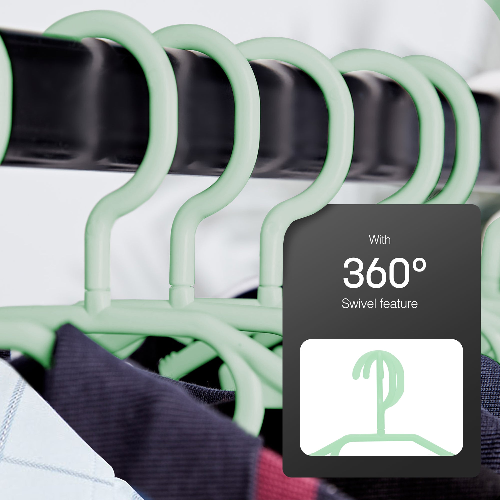 Heavy Duty Swivel Hook Hangers - Space Saving & Non Slip Coat Hangers with Rotating Hook & Tie