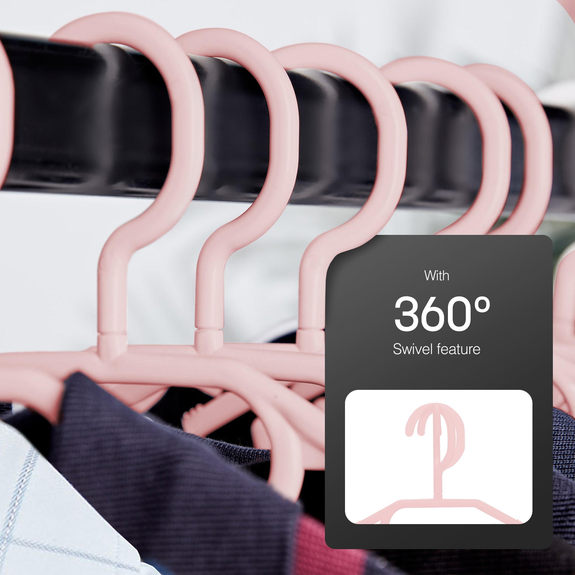 Heavy Duty Swivel Hook Hangers - Space Saving & Non Slip Coat Hangers with Rotating Hook & Tie