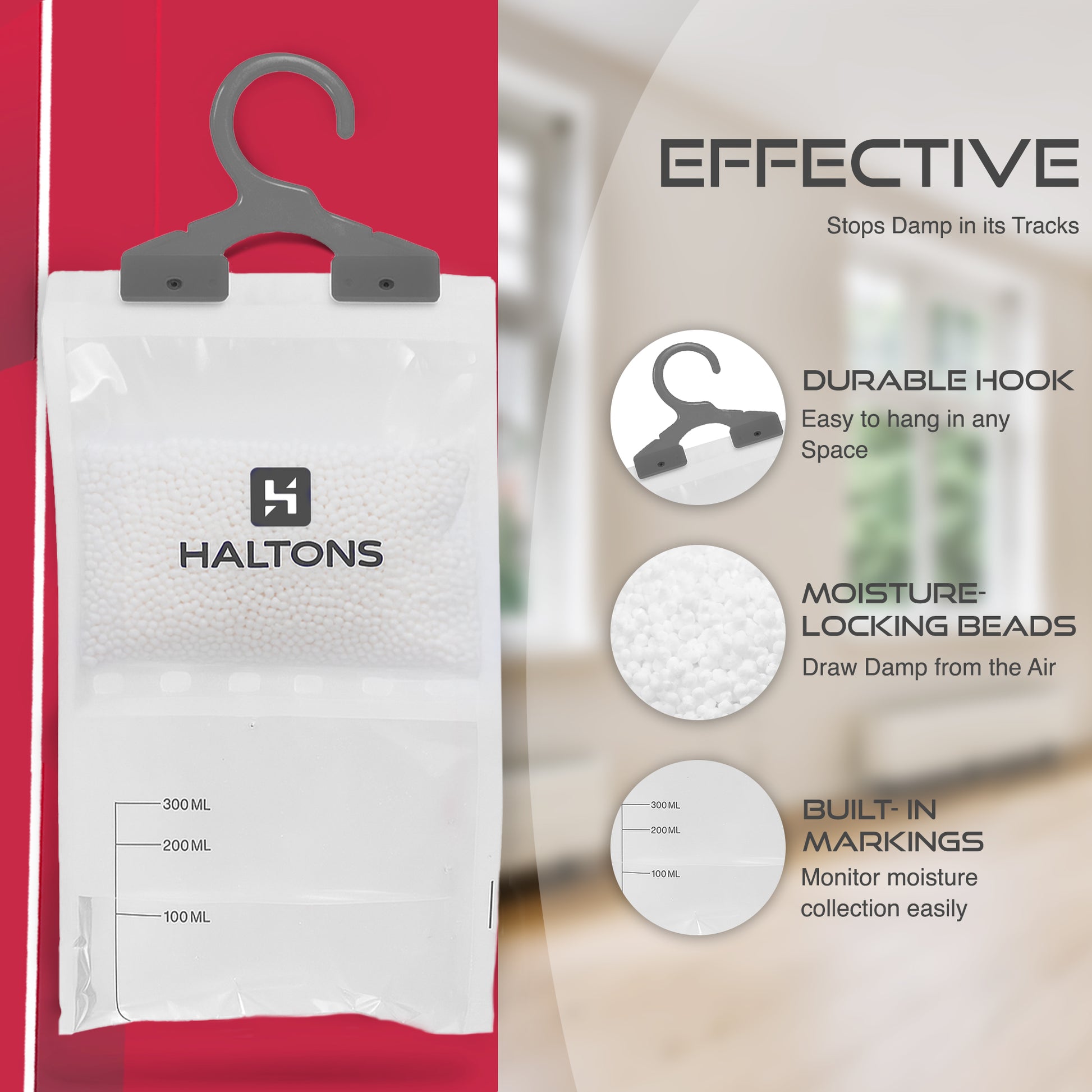 Haltons Wardrobe Dehumidifier - Pack of 5 / 10 - Hanging Moisture Absorber - Prevents Damp, Mould - Leak-Proof Bag - Absorbs Up to 3x Its Weight - Closet, Wardrobe, Bedroom Dehumidifier - 210g each – image 6