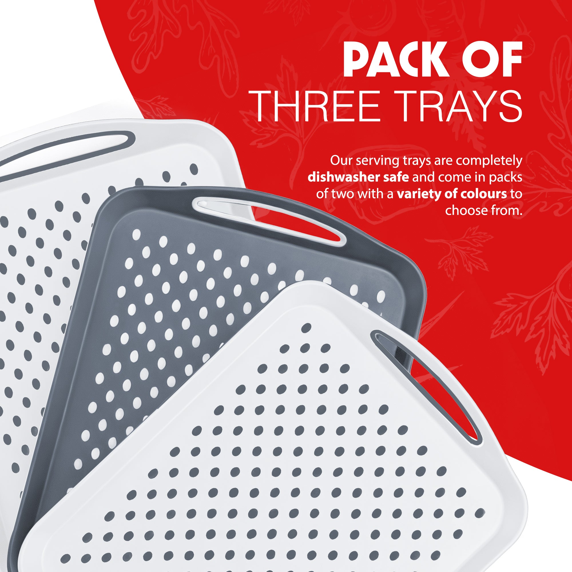 Essen 3-Pack Serving Tray Set – Non-Slip Lap Boards with Grip Handles, Ideal for Food Prep, Tea, Breakfast in Bed – Plastic Tray for Stable Dining – Dishwasher Safe