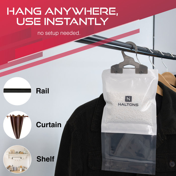 Haltons Hanging Wardrobe Dehumidifier, 210g Moisture Absorber Bags