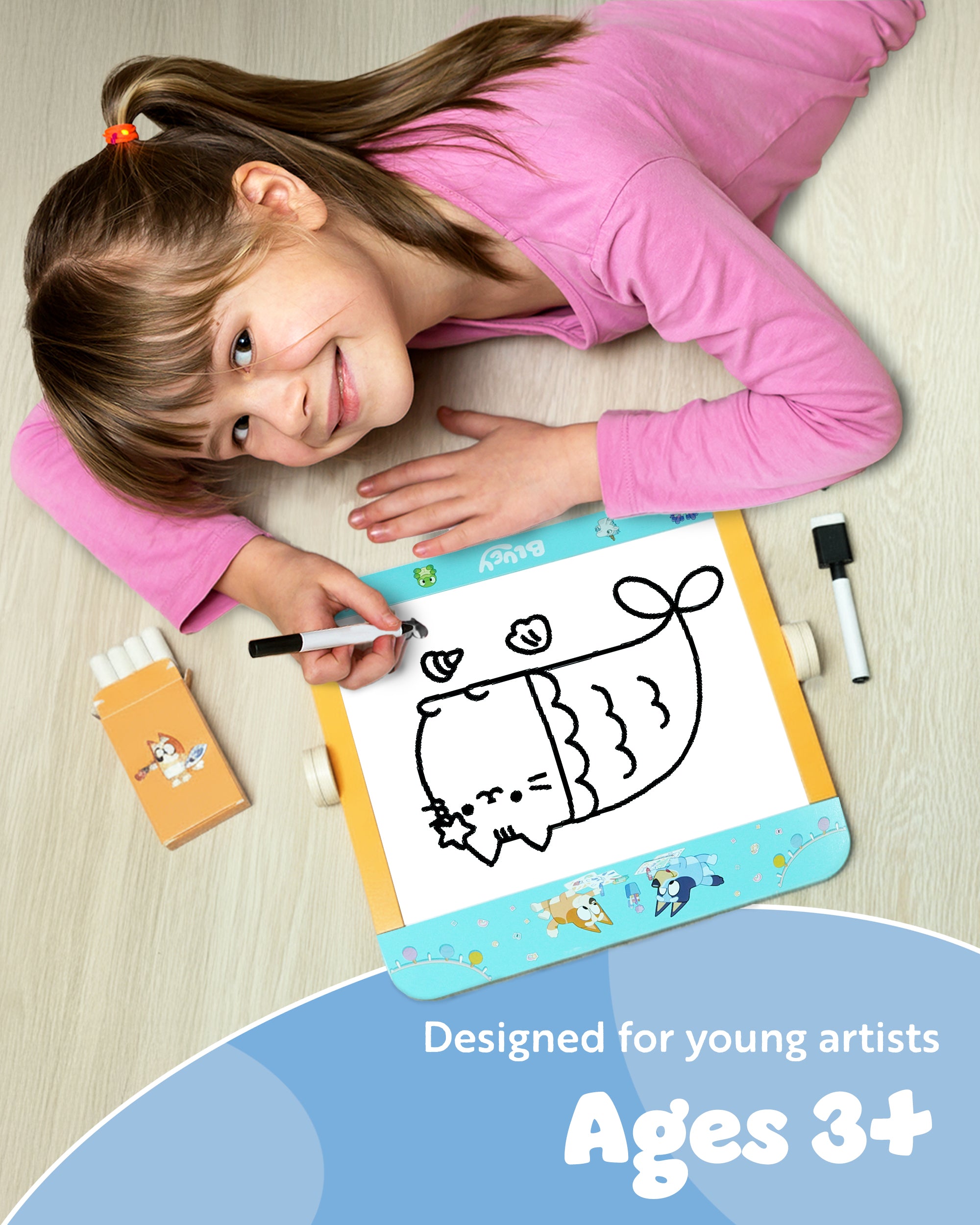 Bluey Tabletop Easel for Kids – 2 in 1 Double-Sided Chalkboard and Whiteboard with Pen, Chalk & Eraser – Portable Drawing Board for Children