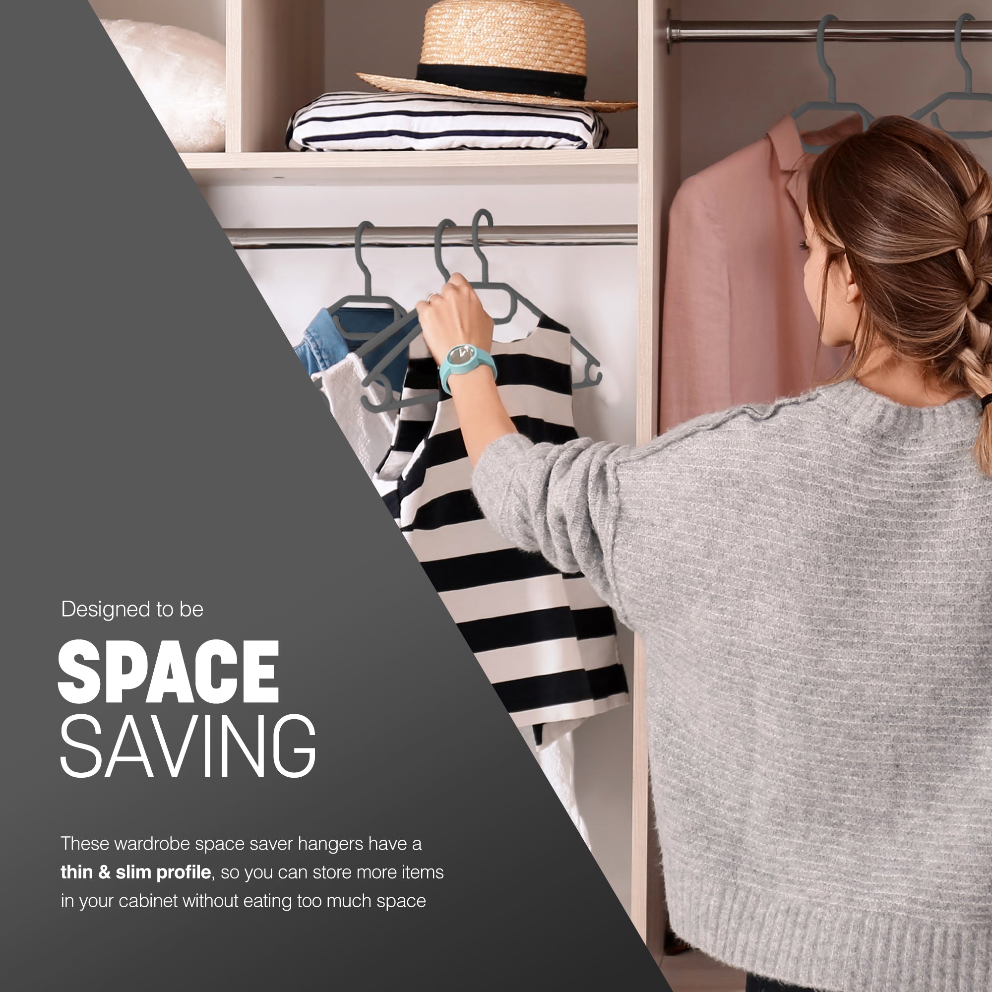 Heavy Duty Swivel Hook Hangers - Space Saving & Non Slip Coat Hangers with Rotating Hook & Tie