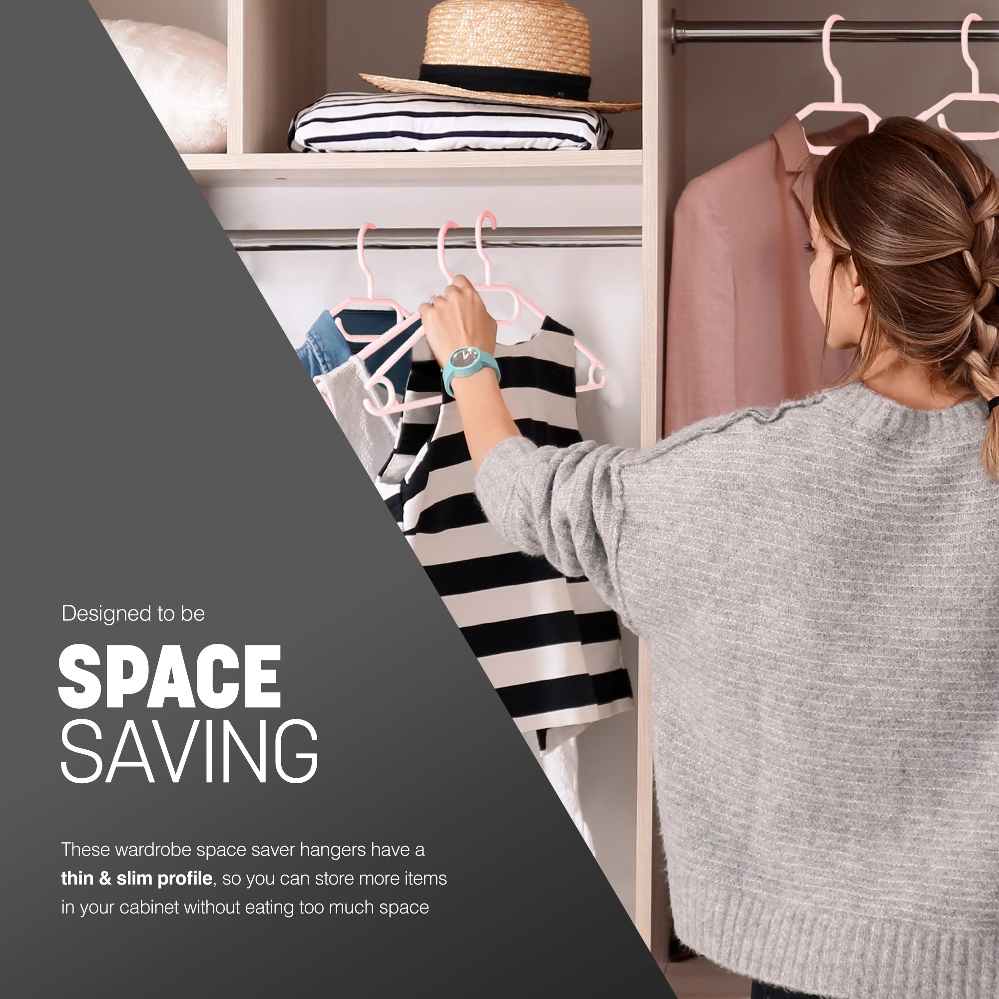 Heavy Duty Swivel Hook Hangers - Space Saving & Non Slip Coat Hangers with Rotating Hook & Tie
