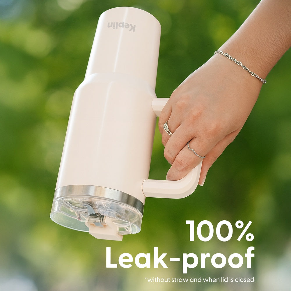 40oz Cream White Vacuum Tumbler Close-Up Handle Lid Detail UK
