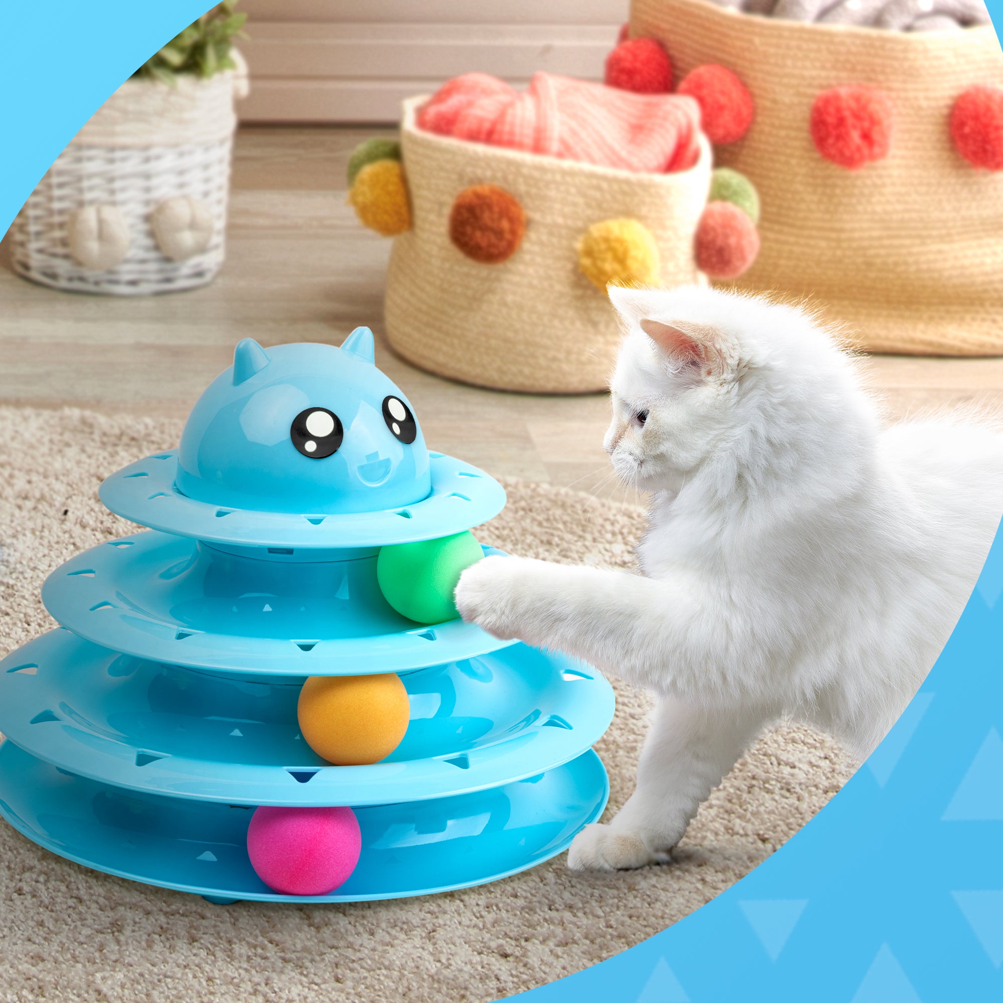 FurDreams Cat Roller Ball Toy Interactive | 3 Tier Tower Fun Cat Ball Toy with 3 Colour Balls | 3 Level Cat Teaser Toy with Cat Play Balls | Cat Puzzle Toy for Exercise and Stimulation