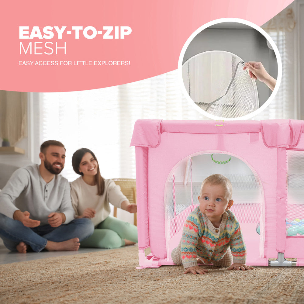 KIDOOLA Baby Playpen with Padded Frame & Mesh Walls (127x127x65cm) – image 15