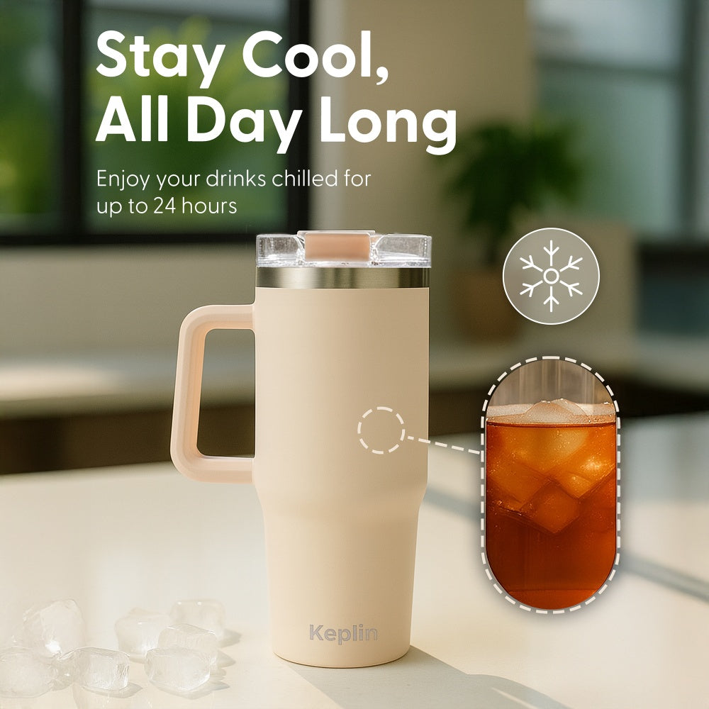 Cream White 40oz Stainless Steel Tumbler Hot Cold 24 Hours UK