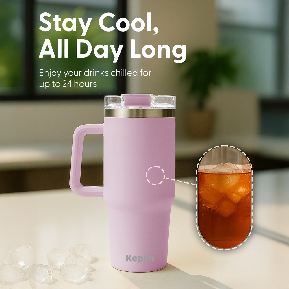 Cream Pink 40oz Stainless Steel Tumbler Hot Cold 24 Hours UK