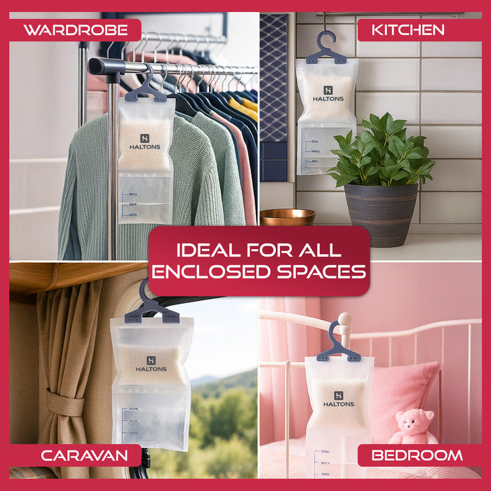 Haltons Hanging Wardrobe Dehumidifier, 210g Moisture Absorber Bags