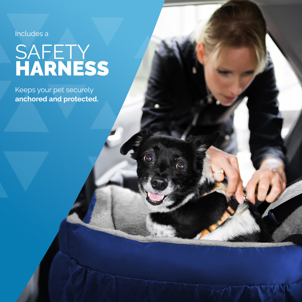 FurDreams Dog Car Seat – Plush & Cozy Pet Booster Seat for Small Dogs & Cats with Storage Pocket, Safety Leash, Waterproof Liner, and Non-Slip Base